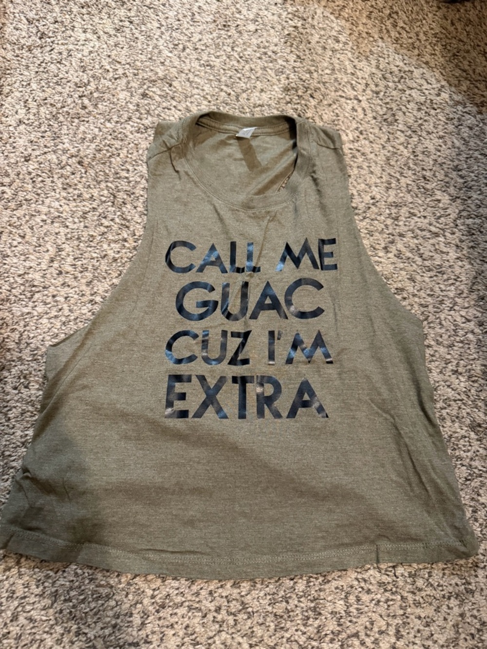 Bella Canvas Olive Work Out Athletic Cut Out Tank Top Call Me Guac Cuz I’m Extra